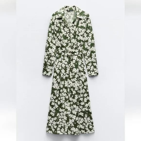 ZARA FLORAL PRINT SHIRT DRESS - Picture 1 of 6